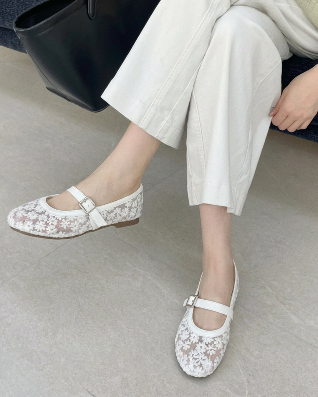 SOERA Helen Mesh Mary Jane Ballet Flats - Shoes - 1005010714131580-;Wo1769140528171018953 White 36