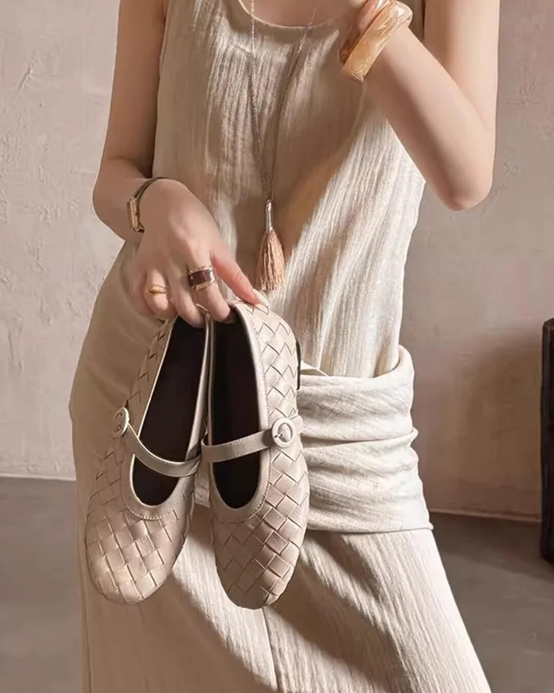 SOERA Lisbeth Woven Leather Flat Shoes - Shoes - 1005010392961053-;rv1770303445602434636 Beige 36