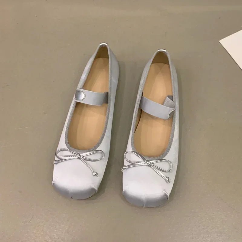 SOERA Pamela Bowtie Satin Ballet Flats - Shoes - 1005006308783003-;Og1772045931428095348 Silver 35