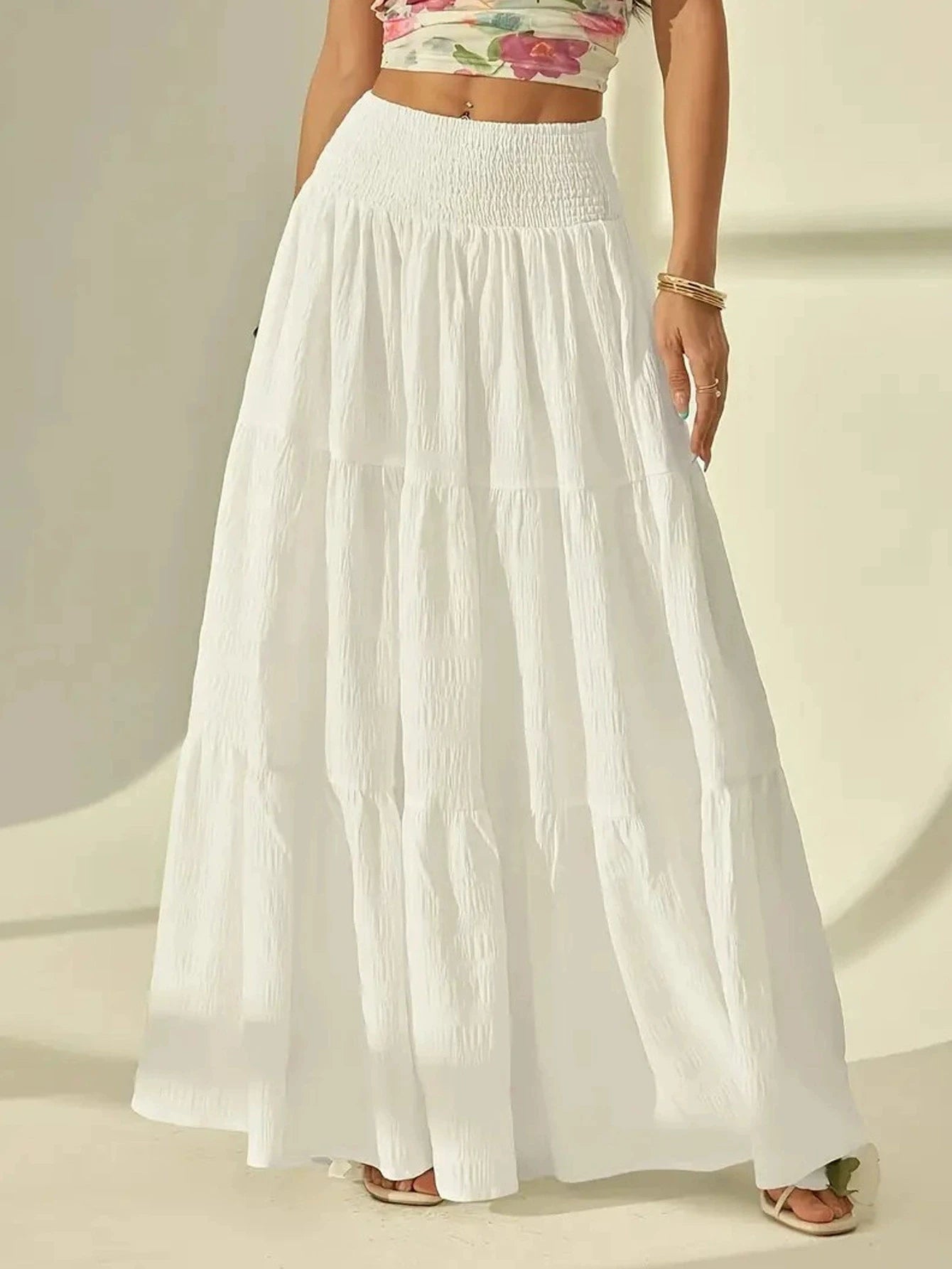 SOERA Celeste Layered Maxi Skirt - Skirt -  White 1XL