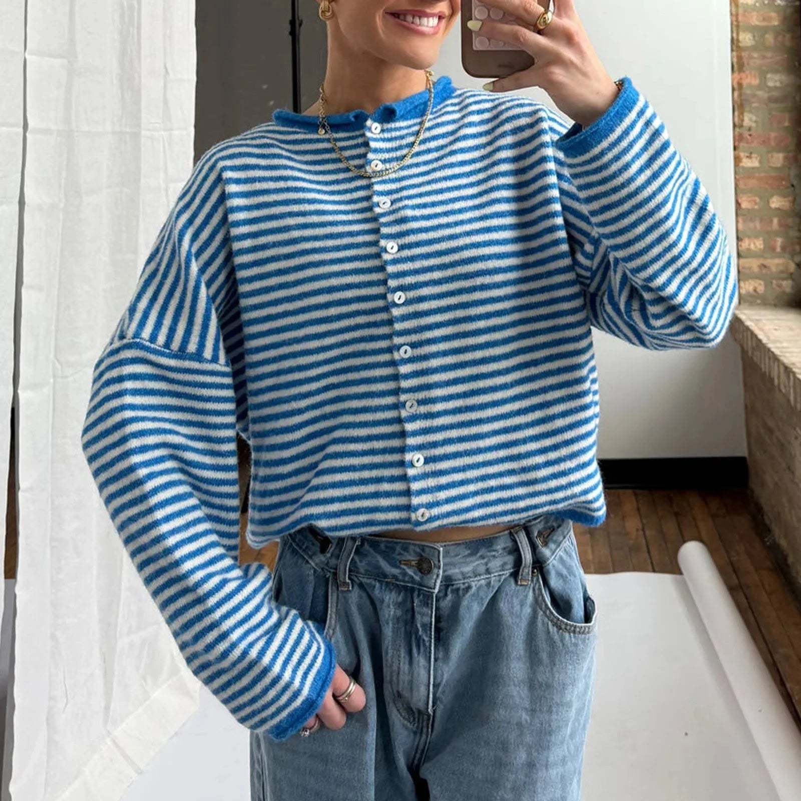 SOERA Sofia Striped Cardigan - Sweaters & Cardigans -  Blue S