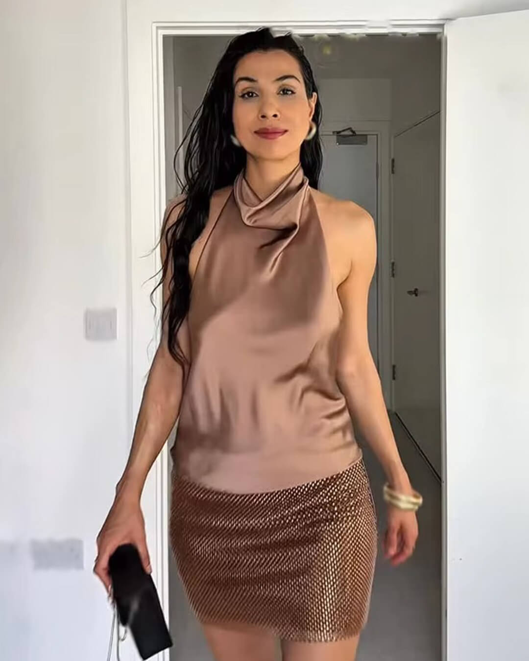 SOERA Anastasia Halter Backless Satin Top - Tops - YU1764442362188223171 Camel M