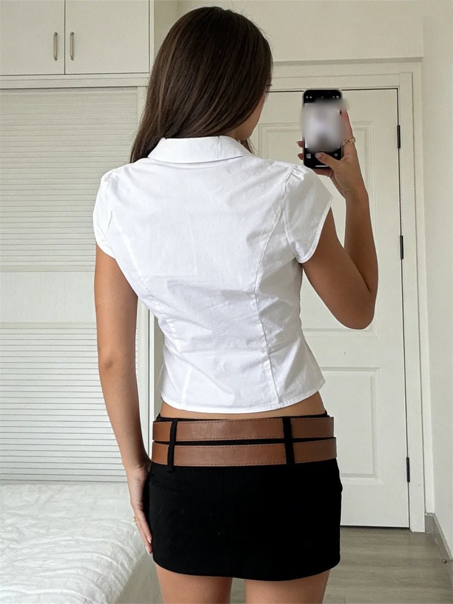SOERA Ariana Cropped Button-Down Blouse - Tops -  White S
