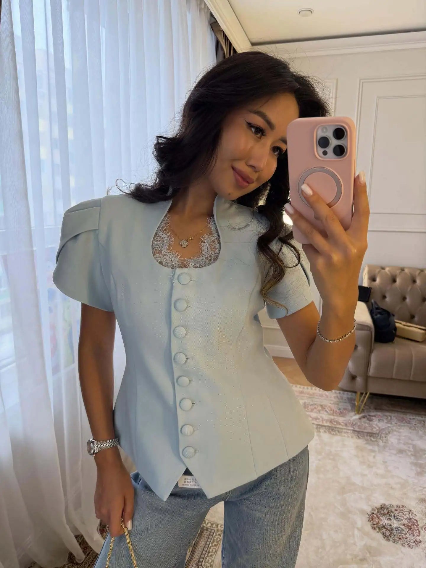 SOERA Bianca Button Front Stand Collar Top - Tops -  White S