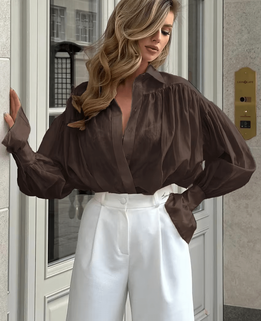 SOERA Brielle Button Down Sheer Blouse - Tops - 1005007551611581-;CE1762998399130146687 Brown S