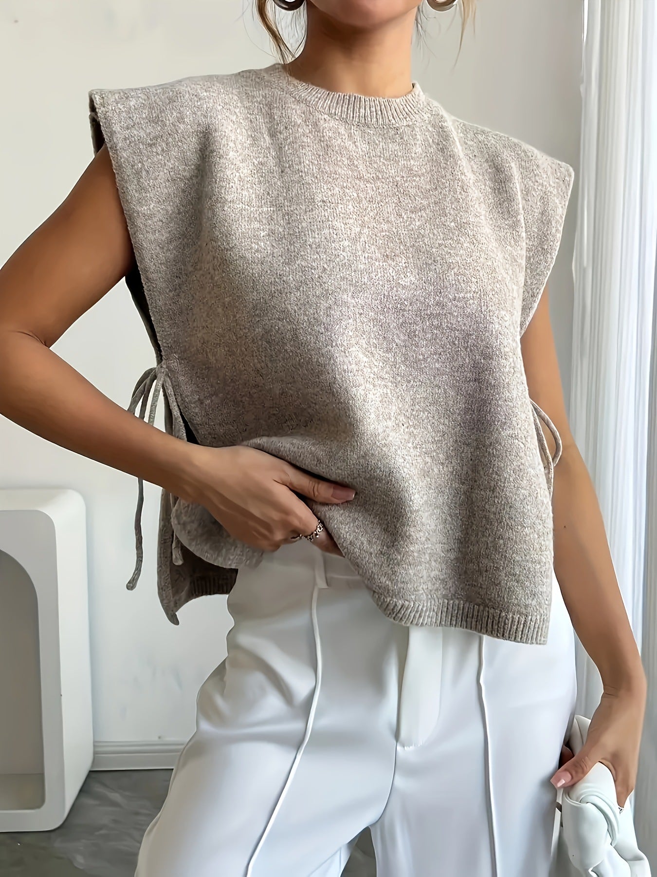 SOERA Clara Side Tie Knitted Top - Tops - oF1760504685434916739 Beige XS