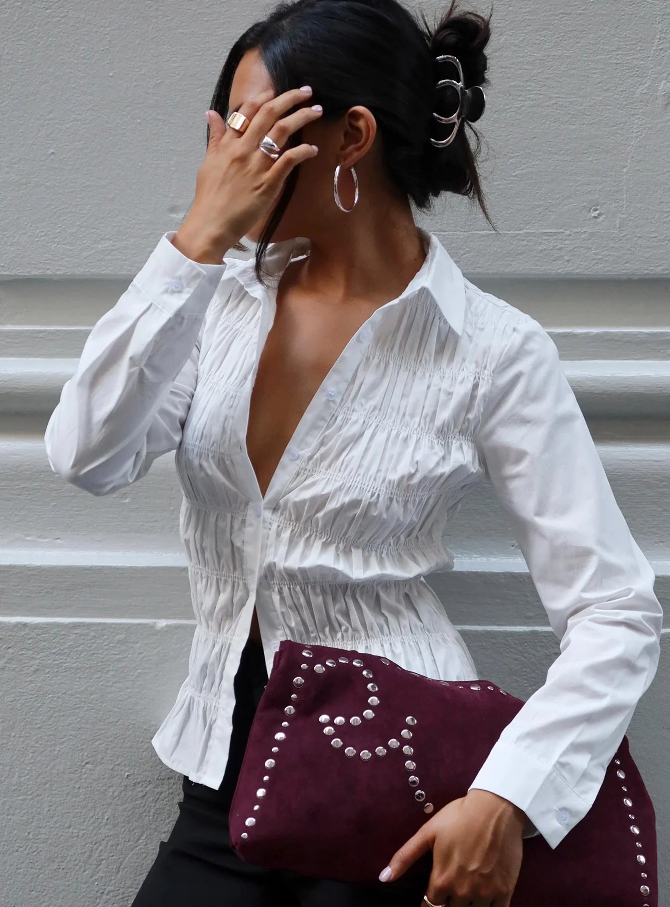 SOERA Natasha Long Sleeve Ruched Top - Tops - 1005010048738328-;oB1775063643546662684 White M