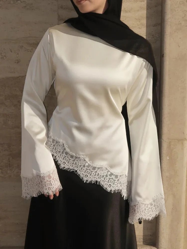 SOERA Serena Lace Satin Long Sleeve Top - Tops -  Black S