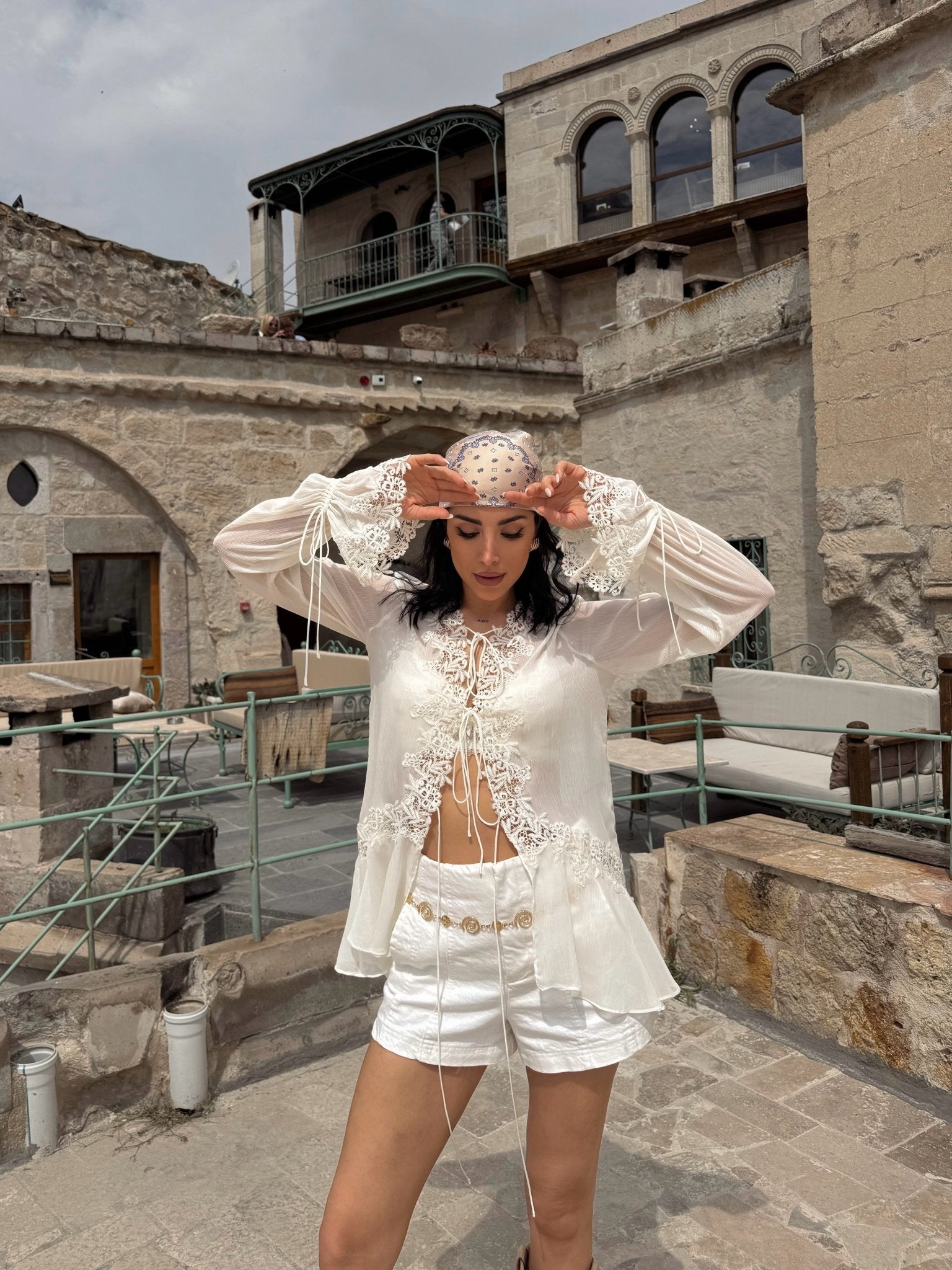 SOERA Simone Front-Tie Lace Appliqué Top - Tops - SOERA-385667-M-OS-61347 M